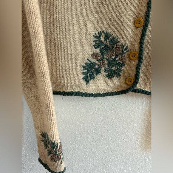 Vintage Orvis Wool Pine Foliage Embroidered Sweater Cardigan Womens S - Picture 2 of 9